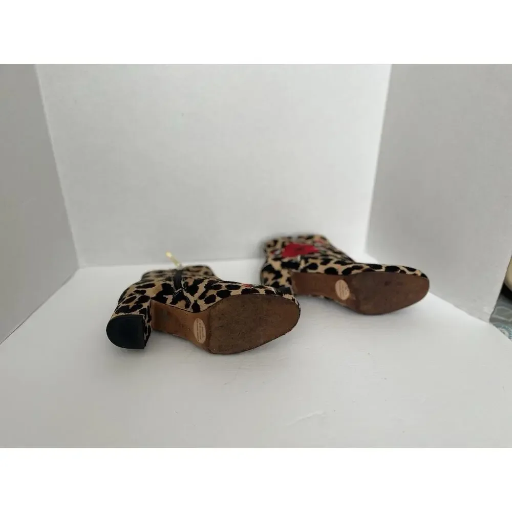 KATE SPADE LEOPARD CALIF HAIR BOOTIES WITH ROSE EMBROIDERED DETAIL, SIZE 6M